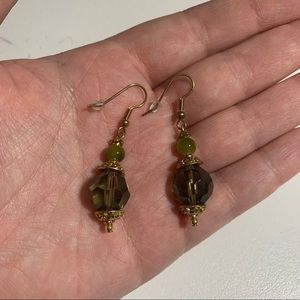 Green and Gold Beaded Drop Earrings